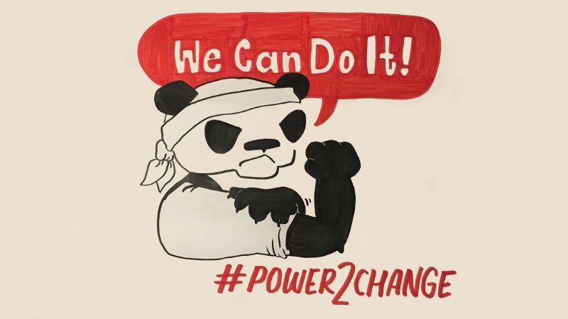 Das Bild zeigt einen Panda, der die Faust reckt. Darüber steht: We can do it.