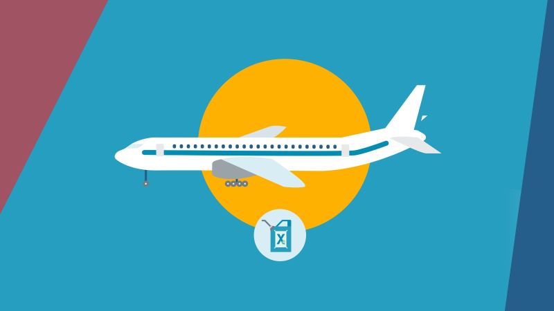 Das Bild zeigt eine Grafik vor P2X-Türkis mit einem Flugzeug über einem Symbol für nachhaltiges synthetisches Kerosin.