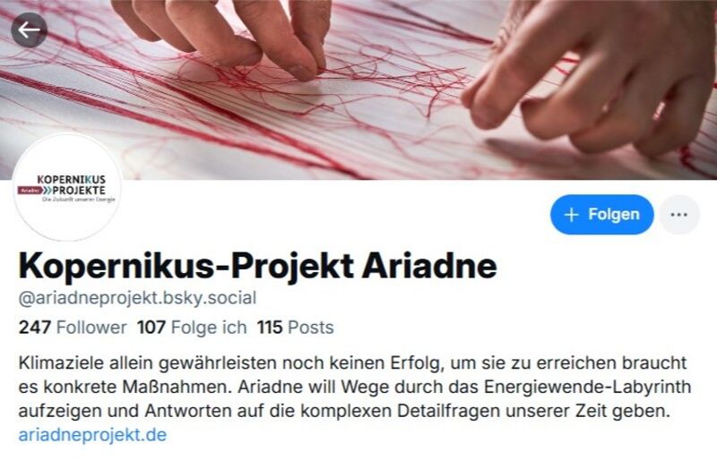 Das Bild zeigt den Bluesky-Account von Ariadne.
