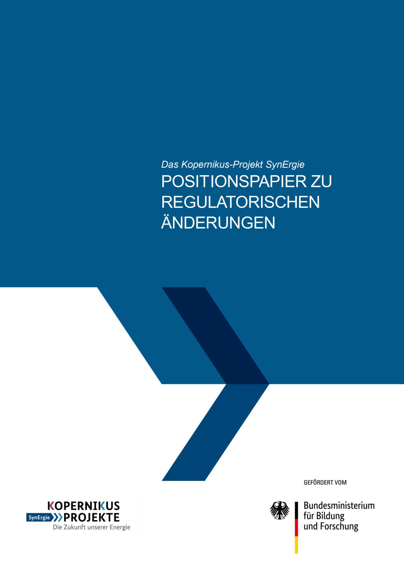 Das Bild zeigt das Covers des SynErgie-Positionspapiers zu regulatorischen Änderungsbedarfen. 