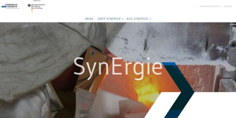 Dieses Bild zeigt den Startbildschirm der Website des Projekts SynErgie. 