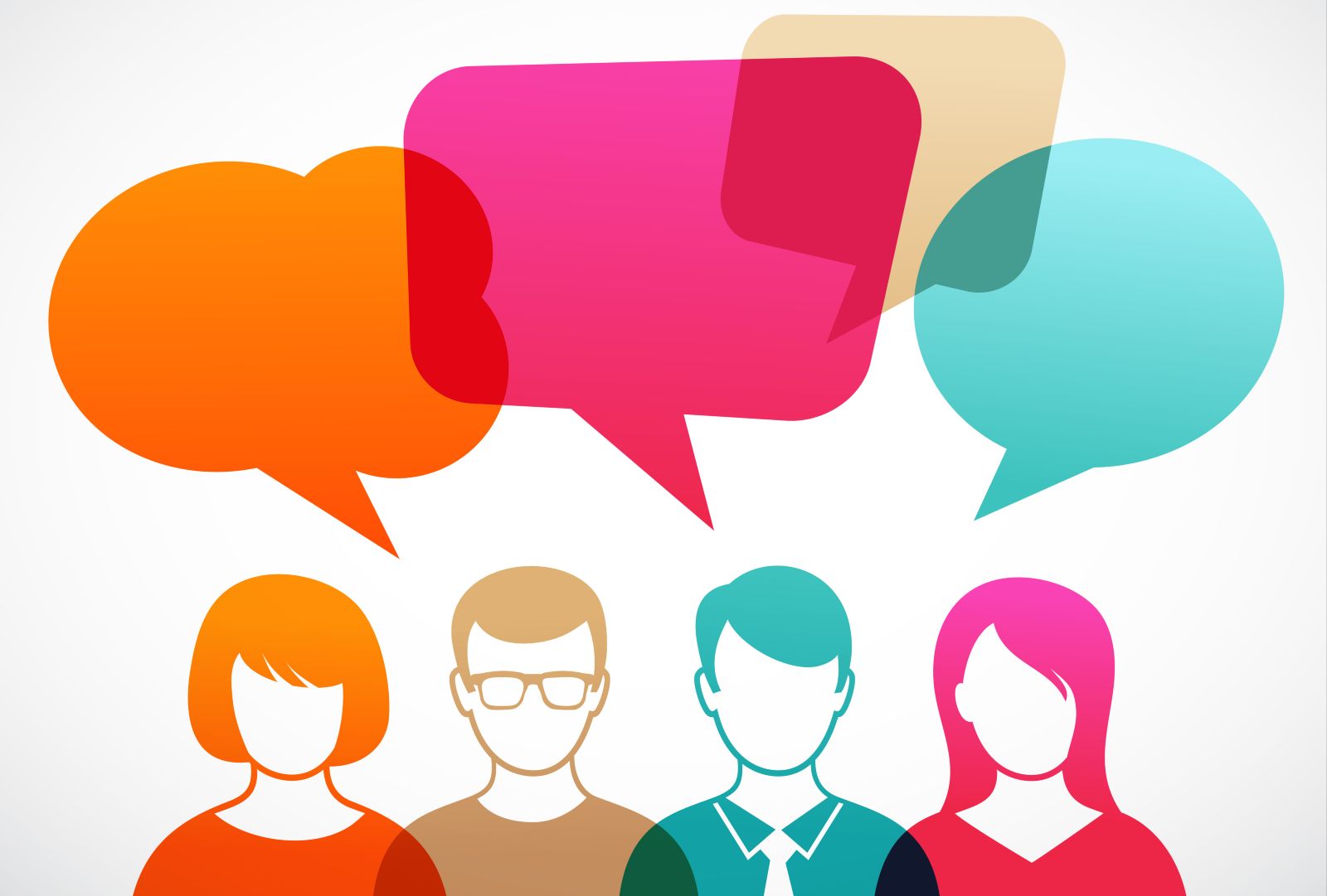 Stilisierte Personen mit Sprechblasen