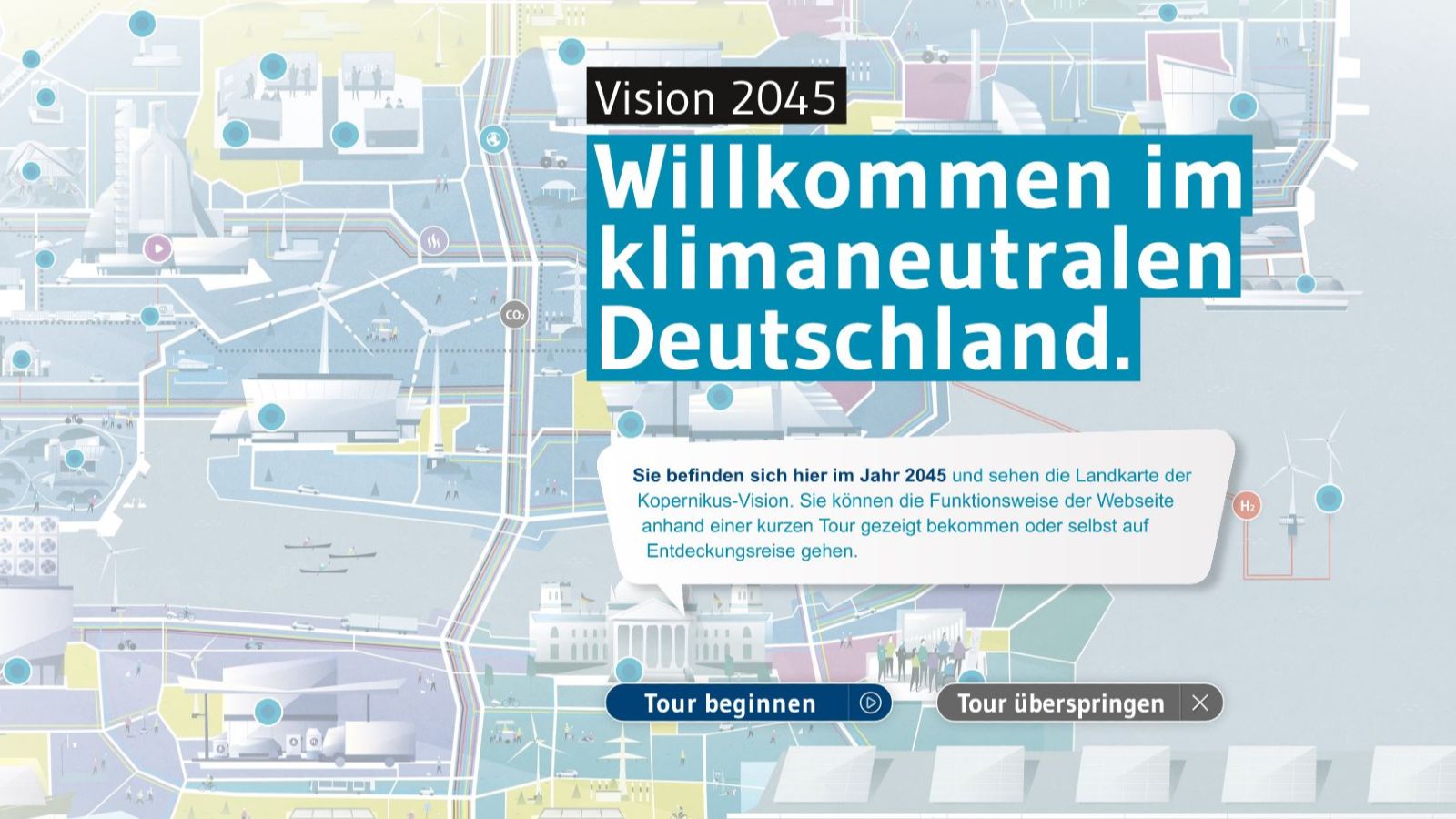 Das Bild zeigt den Startbildschirm der Visions-Microsite.