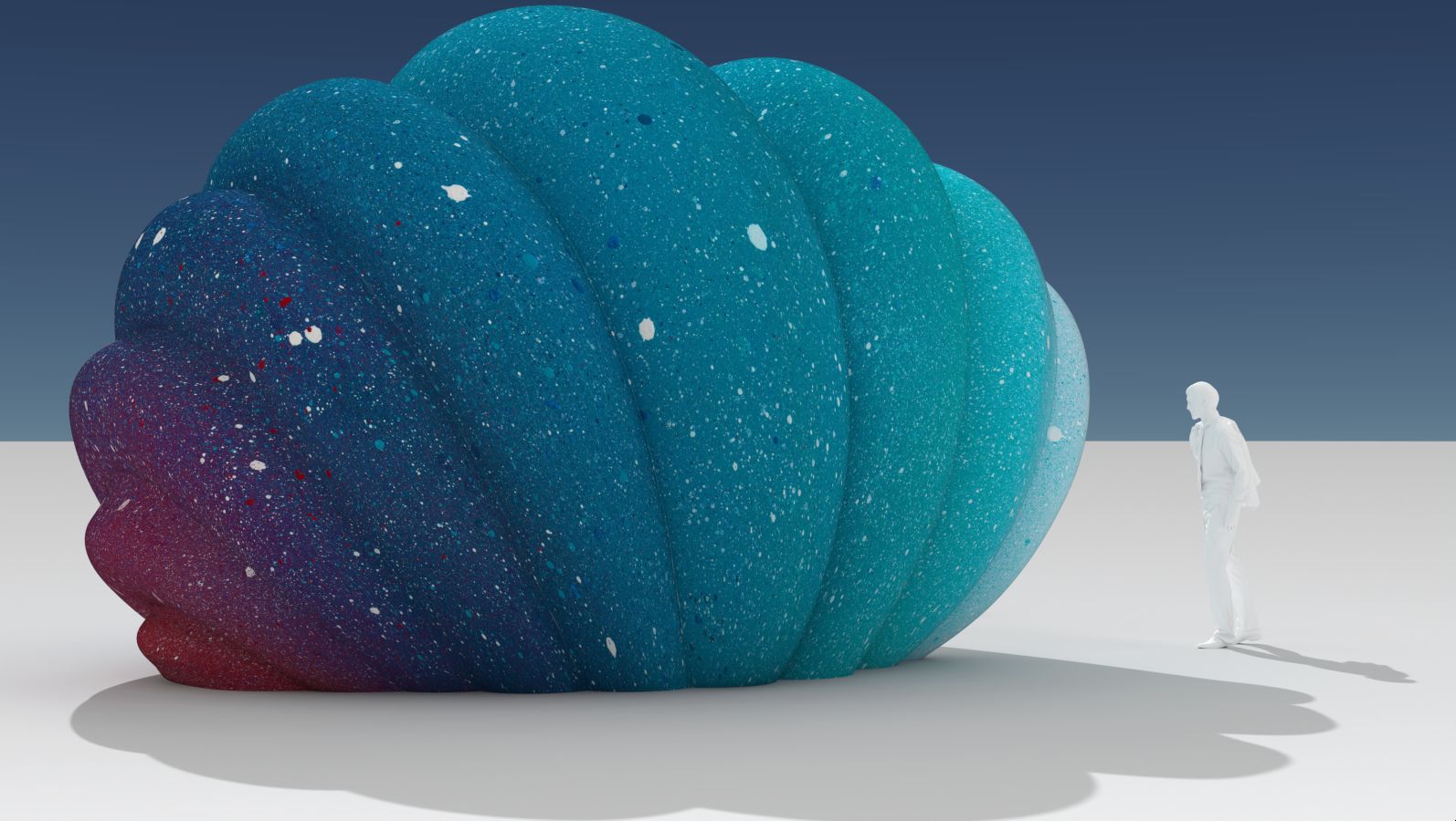 Die Grafik zeigt den Kopernikus-Dialograum Babbel Bubble von der Seite mit einer stilisierten Person, die danebensteht und die Größe deutlich macht.